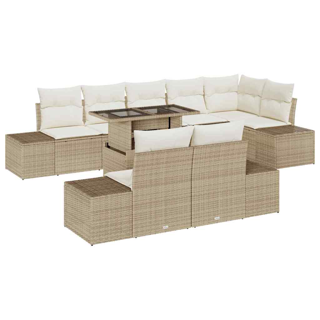 Garten-Sofa-Set mit Speicher 9 pcs Beige Poly Rattan